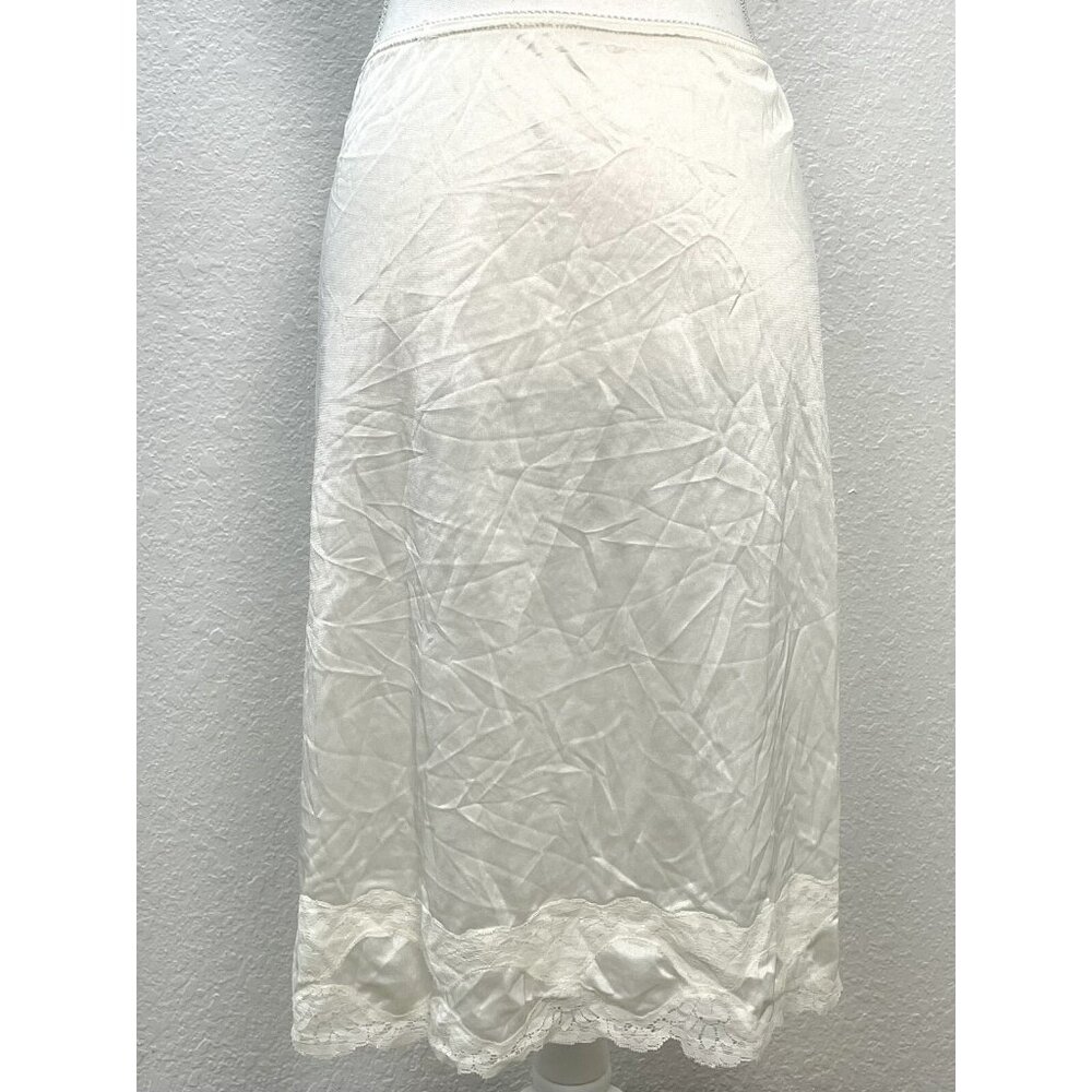 VTG Womens LARGE White Satin 24" Half Slip Lace Hem Trim Lingerie *Flaws*